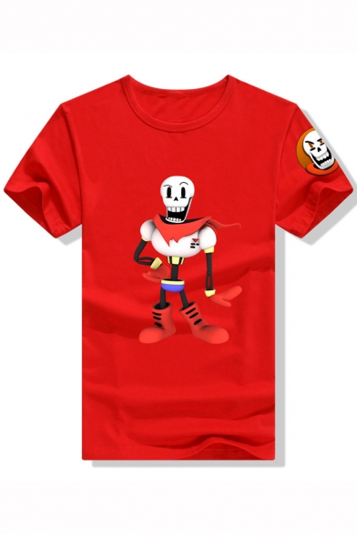 Summer Cool Funny Comic Character Skull Print Short Sleeve Relaxed T-Shirt