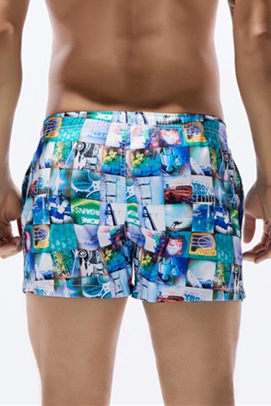Summer Fashion Printed Drawstring Waist Breathable Quick-Dry Men's Beach Casual Swim Shorts
