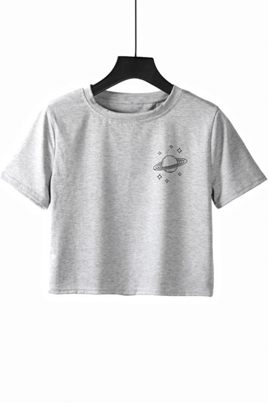 Trendy Chic Star Hand Pattern Grey Short Sleeve Cropped T-Shirt