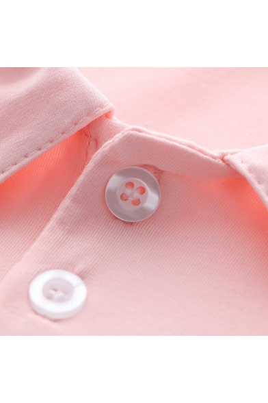 Cartoon Boys Printed Color Block Lapel Collar Short Sleeve Casual T-Shirt for Girls
