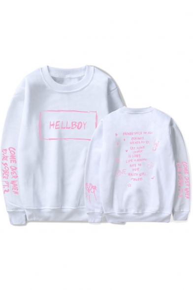 American Rapper New Stylish HELLBOY Letter Printed Round Neck Unisex Pullover Sweatshirt