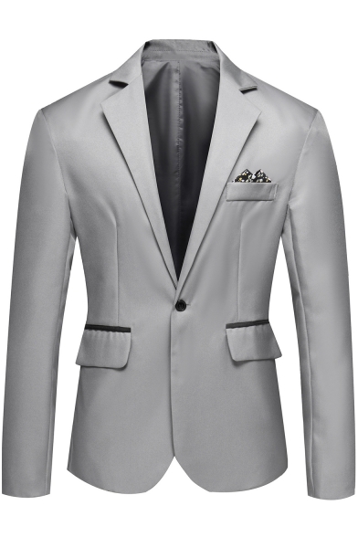 Men's Basic Solid Notched Lapel Single Button Long Sleeves Flap-Pockets Business Suit Jacket