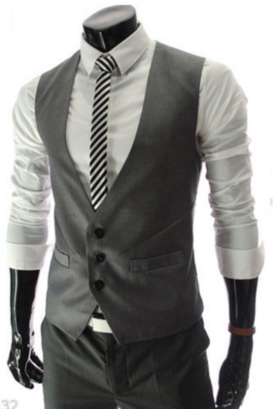 Men's Plain Single Breasted Belt Back Design Slim Fit Suit Vest ...