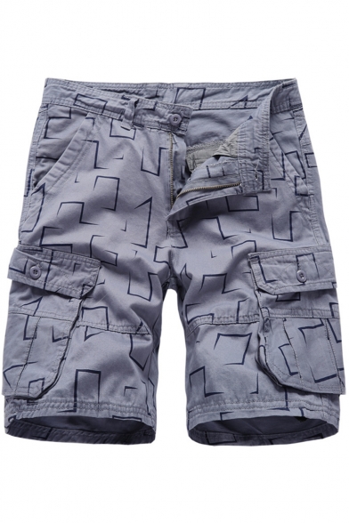 Mens Hip Hop Style Allover Printed Cotton Casual Sport Cargo Shorts
