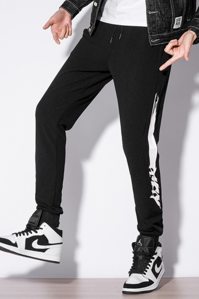 Mens New Stylish Patched Side Drawstring Waist Casual Sport Pants Sweatpants