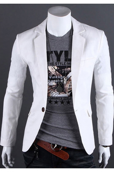 Mens Simple Plain Notched Lapel Long Sleeve Slim Fitted Single Button Suit Jackets