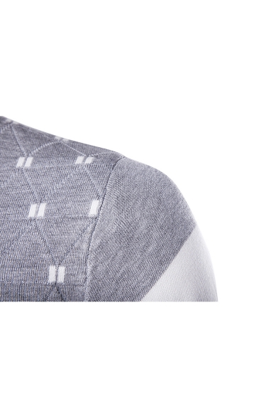 New Fashion Color Block Geometric Printed V-Neck Mens Jacquard Pullover Jumper for Men
