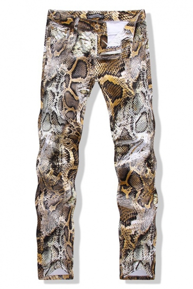 New Stylish Cool Snake Printed Stretch Slim Fit Men's Jeans