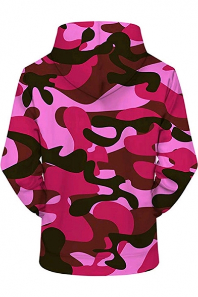 New Stylish Red Camouflage Pattern Long Sleeve Pullover Casual Drawstring Hoodie