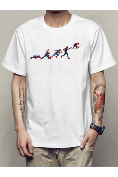 Comic Figure Printed Short Sleeve White Unisex Basic T-Shirt