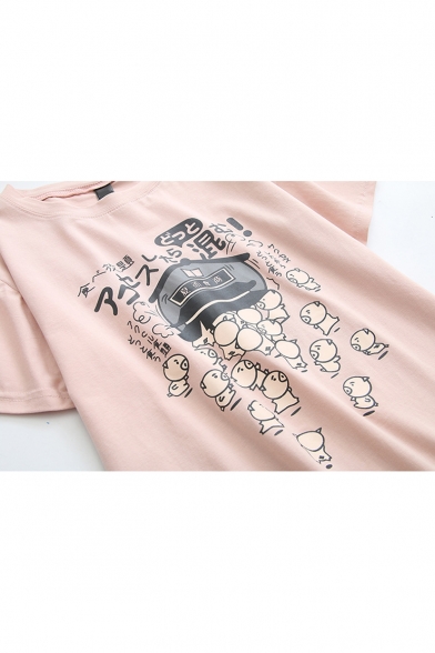 Unisex Cartoon Pigs Pattern Casual Relaxed Cotton T-Shirt