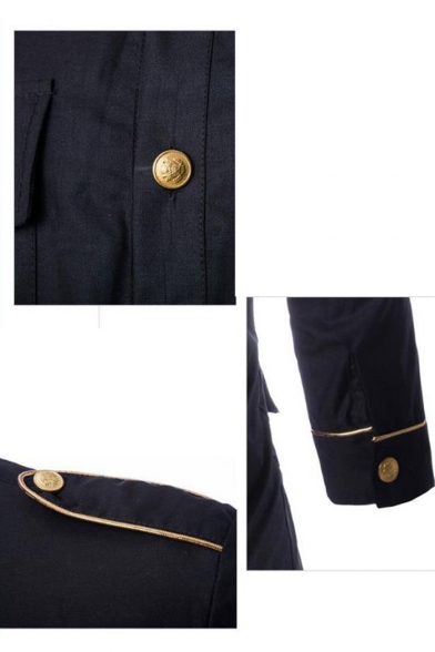 Fashion Plain Multiple Pockets Epaulet Three-Quarter Sleeve Stand-Collar Slim Fit Button-Up Work Shirt