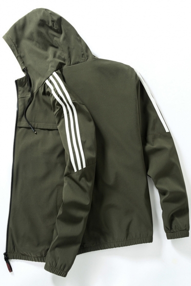 Guys Fashion Stripe Printed Long Sleeve Hooded Zip Up Sport Athletic Jacket