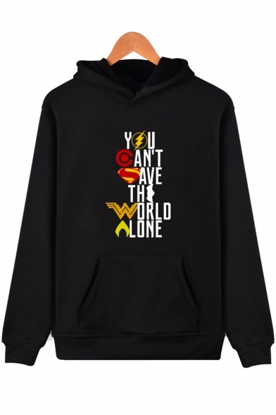 Logo Letter YOU CAN'T SAVE THE WORLD ALONE Printed Long Sleeve Unisex Loose Fit Hoodie