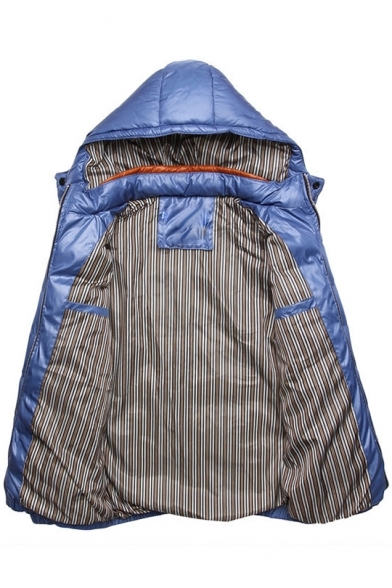 Men's Stylish Long Sleeve Zipper Pockets Slim Fit Hooded Padded Coat