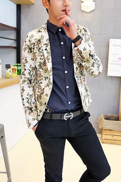 FSSE Men Casual Slim Floral Printing 2 Button Business Suit Blazer Coat Jacket