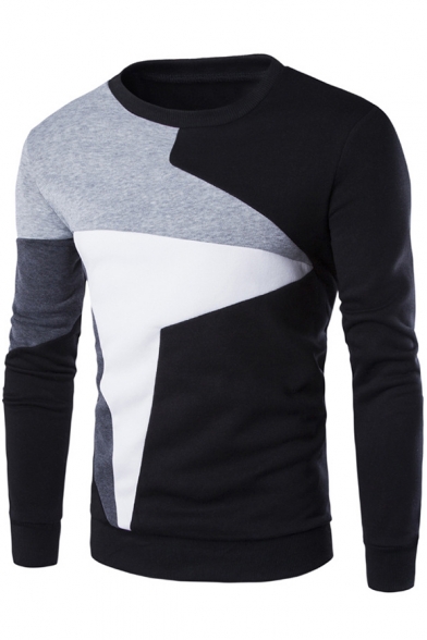 New Arrival Fashion Color Block Round Neck Long Sleeve Mens Pullover Sweater