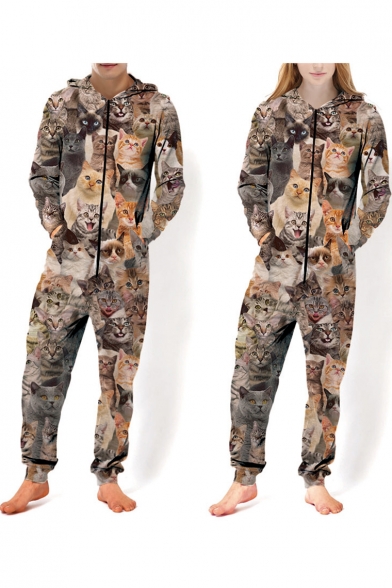 New Stylish 3D Digital Printed Hooded Long Sleeve Unisex Jumpsuits