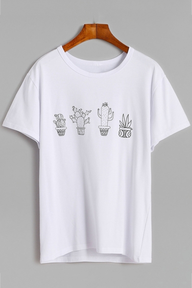 New Stylish Cactus Printed Round Neck Short Sleeve Unisex T-Shirt