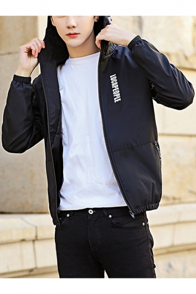 New Stylish Letter Print Long Sleeve Zip Closure Sport Hooded Jacket for Guys