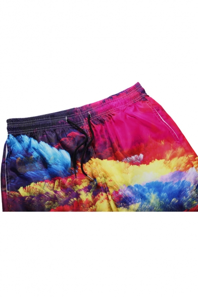 New Trendy Colorful Cloud 3D Printing Drawstring Waist Mens Quick-Dry Casual Loose Beach Shorts
