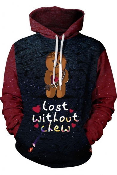 Star Wars 3D Animal Heart Letter LOST WITHOUT CHEW Printed Colorblock Casual Unisex Pullover Hoodie