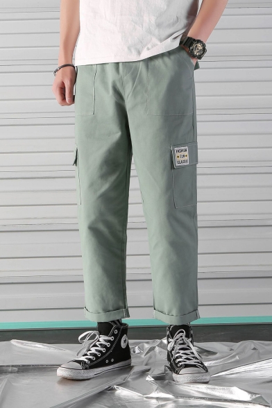 Summer Basic Simple Rolled Hem Loose Casual Straight-Leg Guys Cargo Trousers