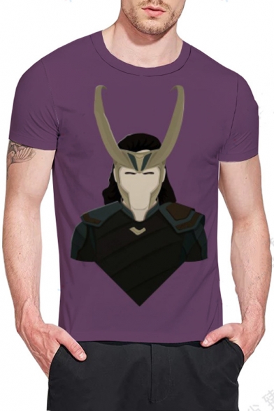 Summer New Trendy Loki Figure Pattern Basic Unisex Loose Fit Purple T-Shirt