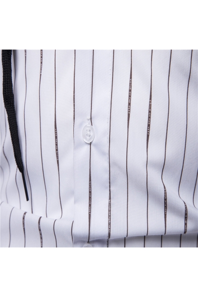 Trendy Vertical Striped Print Button-Up Drawstring Hoodies Shirt for Men