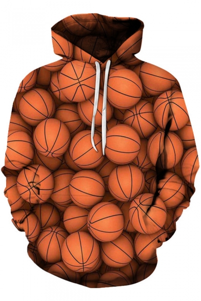 3D Basketball Allover Printed Unisex Loose Fit Brown Hoodie