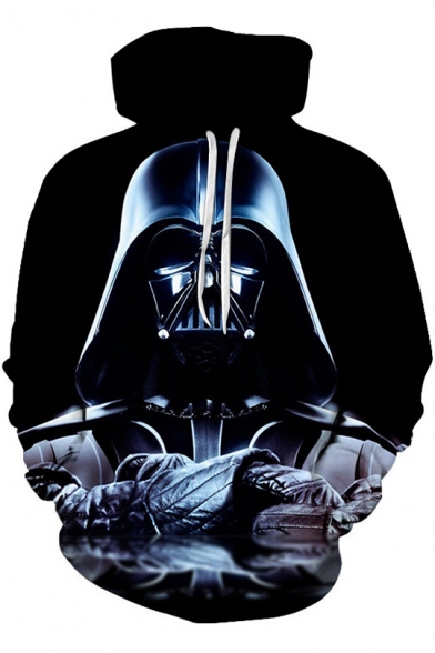 Cool 3D Darth Vader Printed Long Sleeve Relaxed Black Drawstring Hoodie