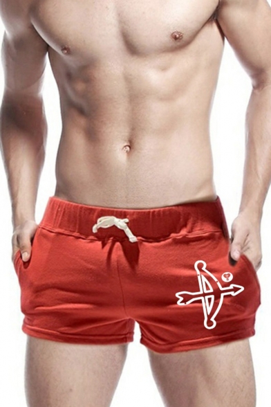 Cool Bow and Arrow Printed Drawstring Waist Guys Summer Cotton Leisure Athletic Sweat Shorts
