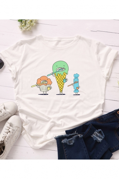 Funny Ice Cream Candy Print Short Sleeve Leisure Cotton T-Shirt