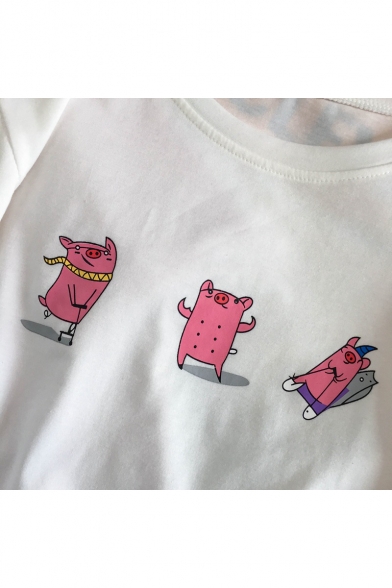 Lovely Pig Pattern Round Neck Short Sleeve Casual Cotton T-Shirt