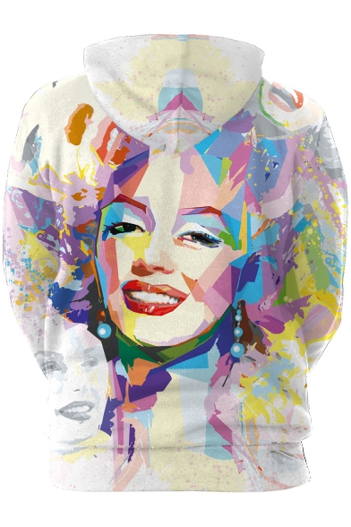 Marilyn Monroe 3D Figure Graffiti Relaxed Fit White Hoodie
