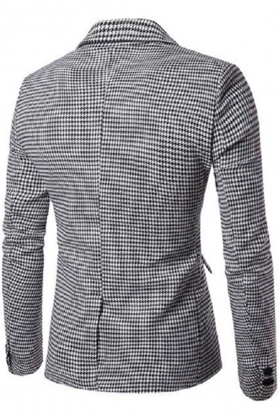 Men's Fashion Houndstooth Printed Double Button Long Sleeve Notched Lapel Collar Blazer Suit with Pockets