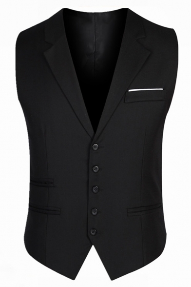 Men's Plain Single Breasted Notched Lapel Buckle Back Slim Fit Suit Vest