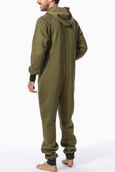 Men's Simple Solid Color Long Sleeve Thermal Zip Up Hoodie Homewear Lounge Jumpsuits