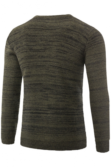 Mens Hot Fashion Marled Knit Round Neck Solid Color Basic Slim Fit Sweater