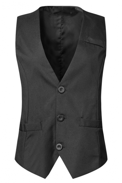 New Stylish Plain Buckle Back Button Down Dress Suit Vest for Men