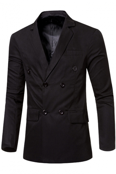 Simple Plain Double Breasted Notched Lapel Split Back Long Sleeve Mens Blazer Sport Coat