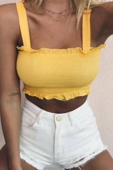 Summer New Stylish Solid Color Ruched Cropped Cami Top for Women