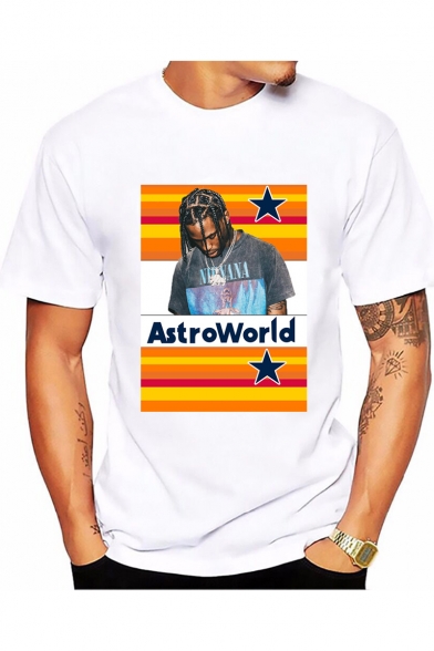 American Rapper Astroworld Letter Figure Short Sleeve Mens Casual White Tee