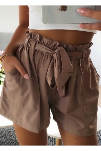 Women's Hot Fashion Elastic Waist Bow Tied Front Casual Shorts