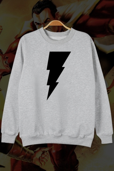 Cartoon Lightning Printed Round Neck Long Sleeve Cotton Sweatshirt