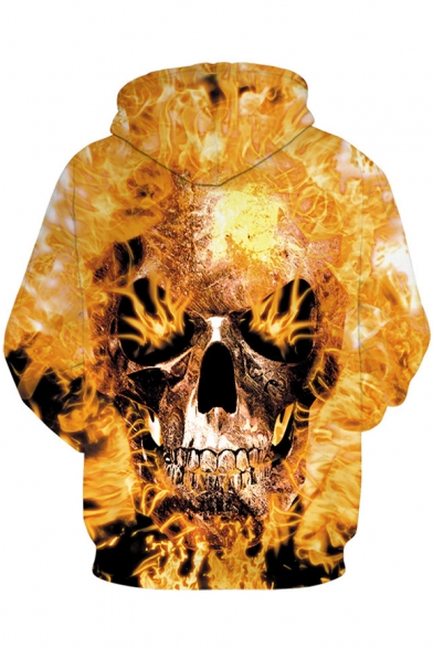 Cool Evil Fire Skull Printed Sport Relaxed Yellow Hoodie