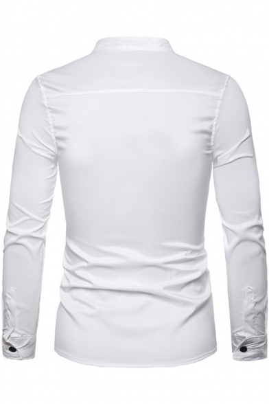 Cool Skull Applique Chest Stand Collar Long Sleeve Zip Up Plain Slim Shirt for Men