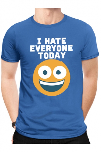 Creative Smile Face Letter I HATE EVERYONE TODAY Mens Cotton Basic T-Shirt