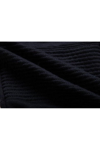Men's Logo Print Zip Pocket Pleated Knee Detail Drawstring Waist Casual Black Sweatpants