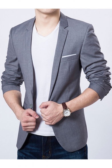 Men's Plain Notched Lapel Long Sleeves Single Button Slim Fit Blazer Suits with Pockets